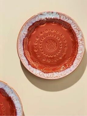 ANTHROPOLOGIE Old Havana Bread Plates Set 4 Terracotta Embossed Ceramic NWT